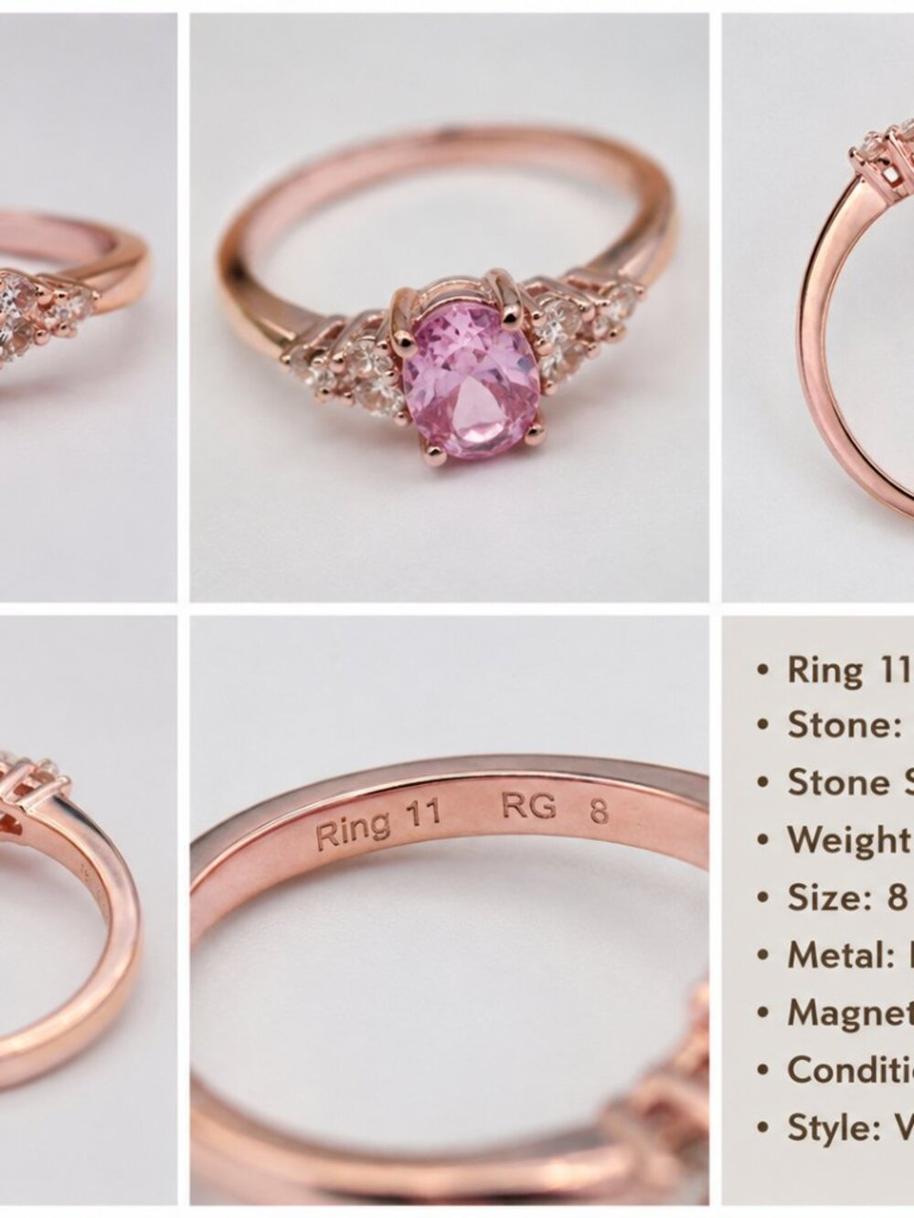Ring-11-RGT-Romantic Pink CZ Rose Gold Ring Size 8 Vintage Inspired